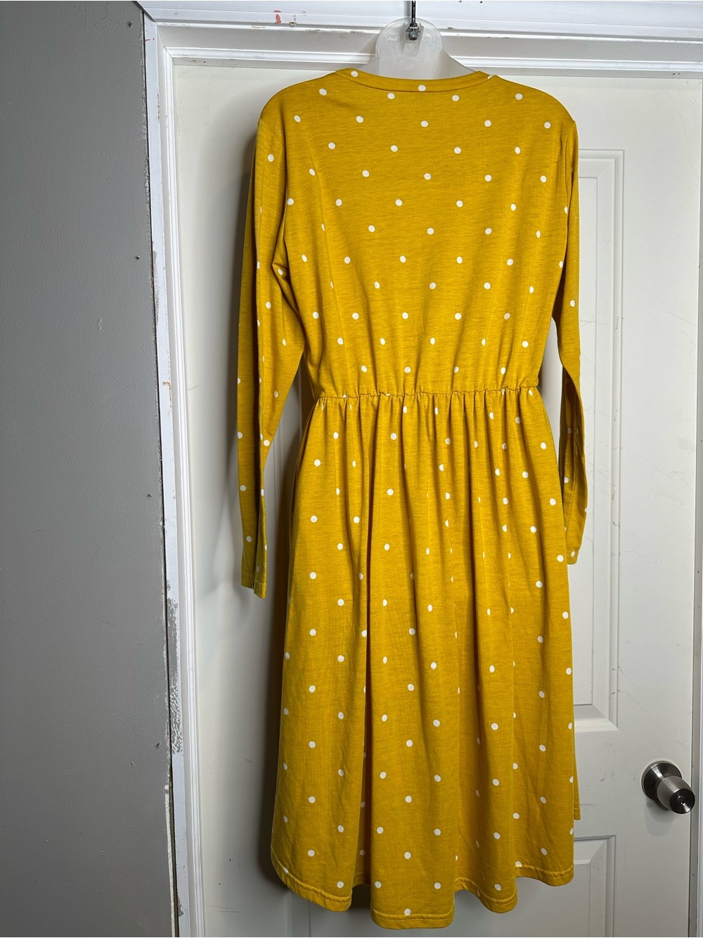 Mustard Polka Dot Midi Long Sleeve Dress - Picture 3 of 9